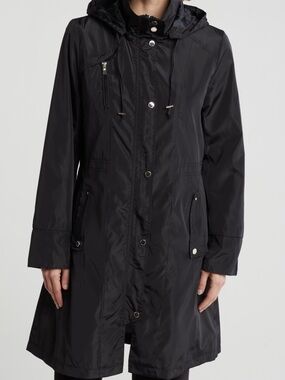 Rebecca Minkoff Black Hooded Long Raincoat Jacket Trench 💕💕Sz M